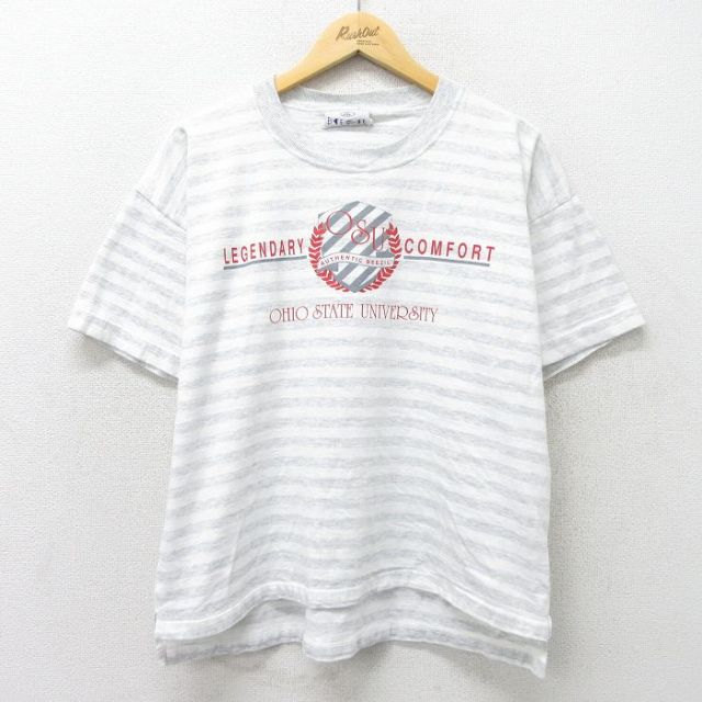 90s 半袖Tシャツ オハイオ大学 グレーボーダー L | 古着