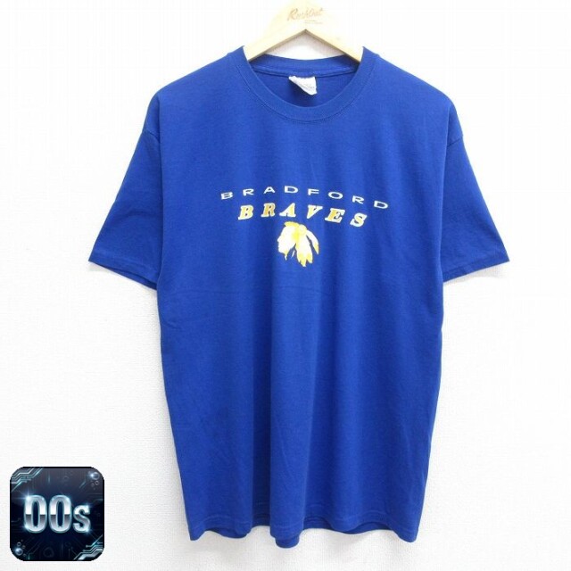 【50%OFF】ヘインズ 00s 半袖Tシャツ BRADFORD BRAVES ブルー L | 古着