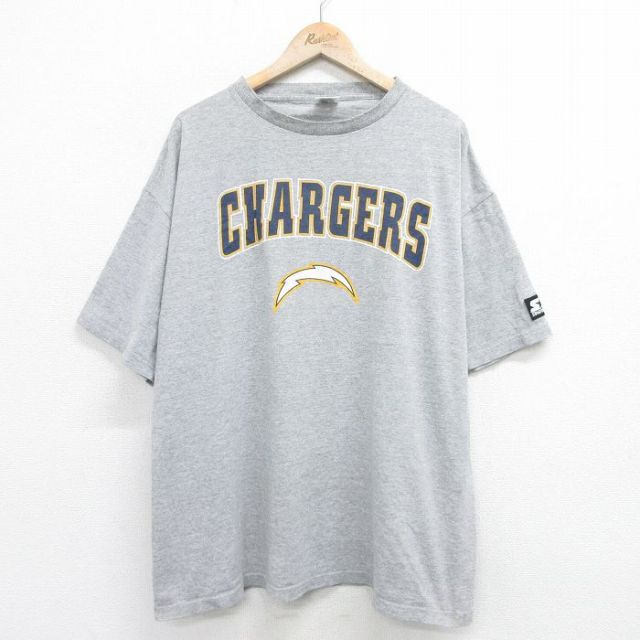 XL★古着 スターター STARTER 半袖 ビンテージ Tシャツ メンズ 90年代 90s NFL サンディエゴチャージャーズ 大きいサイズ コットン クルーネック USA製 グレー 霜降り アメフト スーパーボウル 24mar16 中古