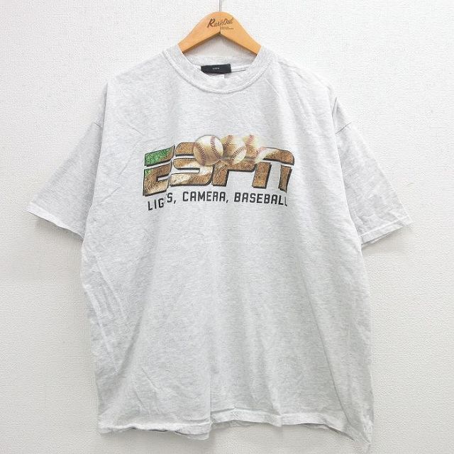 XL★古着 半袖 ビンテージ Tシャツ メンズ 00年代 00s ESPN 野球 大きいサイズ クルーネック 薄グレー 霜降り 【spe】 24mar19 中古
