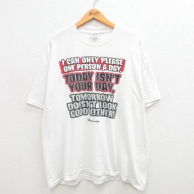 XL★古着 ヘインズ Hanes 半袖 ビンテージ Tシャツ メンズ 90年代 90s フロリダ メッセージ 大きいサイズ クルーネック 白 ホワイト 24mar19 中古