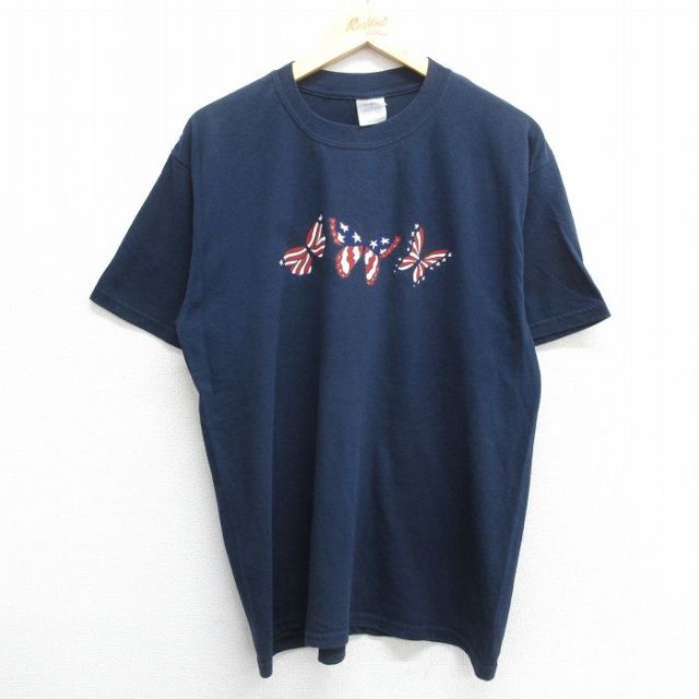 00s 半袖Tシャツ チョウ ネイビー L | 古着