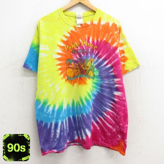 【50%OFF】90s 半袖Tシャツ パイクプレイスマーケット イエロータイダイ XL | 古着