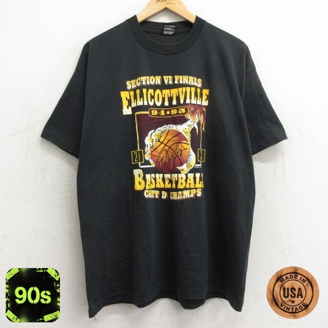 【50%OFF】フルーツオブザルーム 90s 半袖Tシャツ エリコットビルバスケットボール ブラック XL | 古着