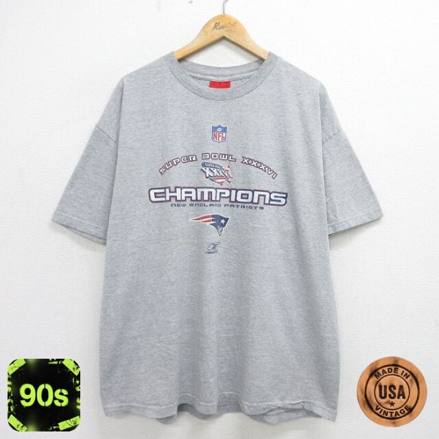 【50%OFF】リーボック 90s 半袖Tシャツ NFL ニューイングランドペイトリオッツ グレー XL | 古着