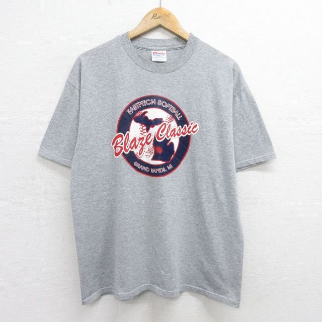 ヘインズ 00s 半袖Tシャツ ソフトボール グレー L | 古着