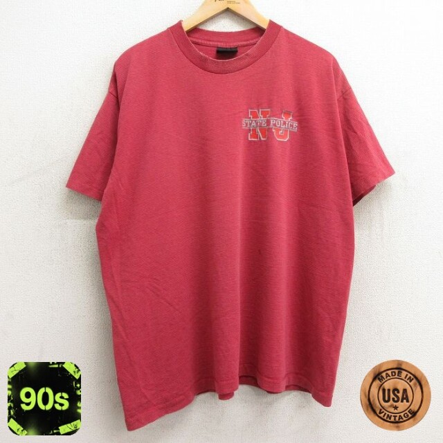 90s 半袖Tシャツ NJ ポリス レッドボーダー XL | 古着