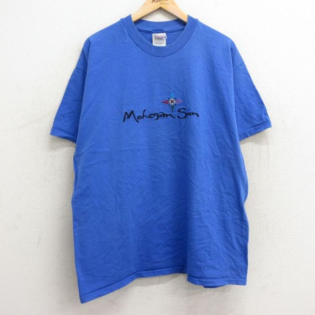 ヘインズ 00s 半袖Tシャツ モヒガンサン刺繍 ブルー XL | 古着