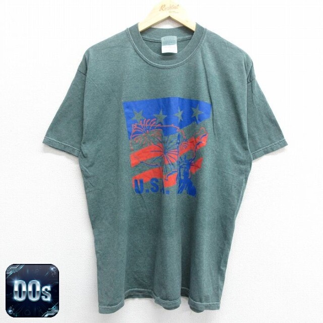 00s 半袖Tシャツ USAロゴ グリーン霜降り XL | 古着