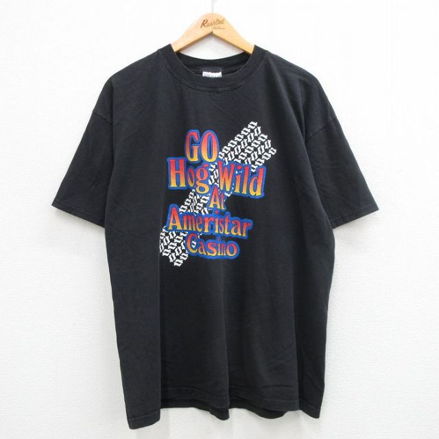 XL★古着 半袖 ビンテージ Tシャツ メンズ 00年代 00s カジノ コットン クルーネック 黒 ブラック 【spe】 24apr16 中古