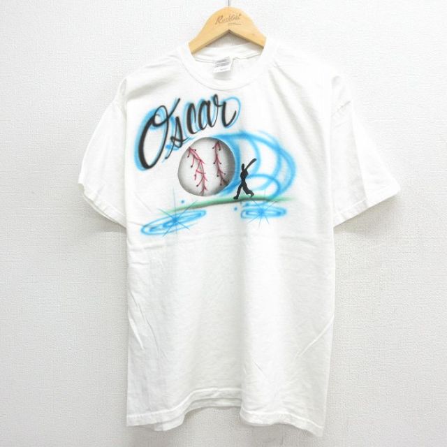 Oscar 00s 半袖Tシャツ 野球ハンドペイント ホワイト L | 古着