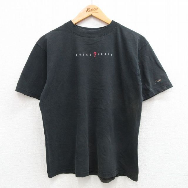 【50%OFF】ゲス 90s 半袖Tシャツ ワンポイントロゴ ブラック L | 古着