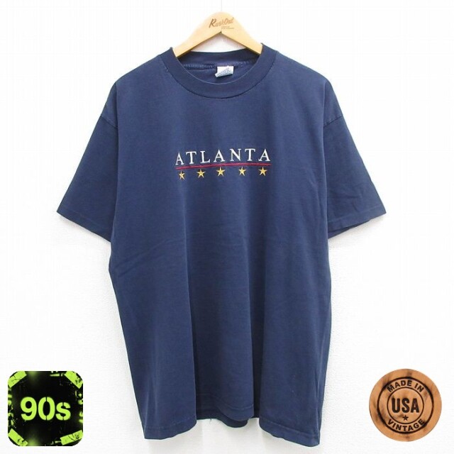 90s 半袖Tシャツ アトランタ刺繍 ネイビー XL | 古着