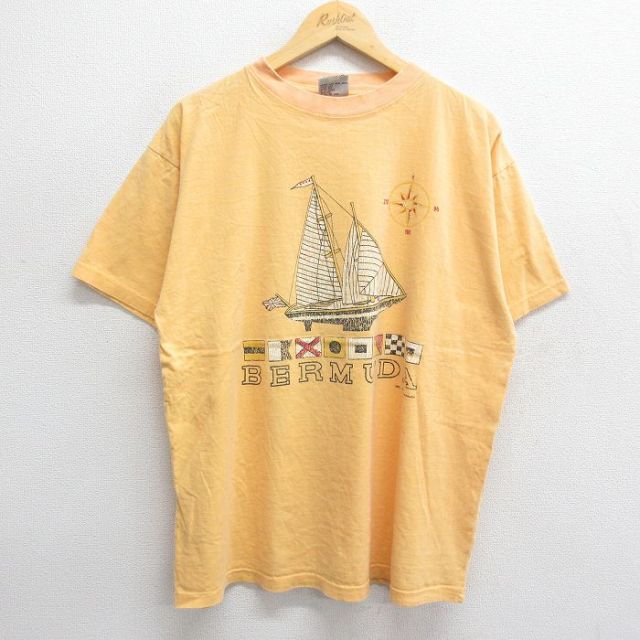 00s 半袖Tシャツ バミューダ諸島 船 オレンジ XL | 古着
