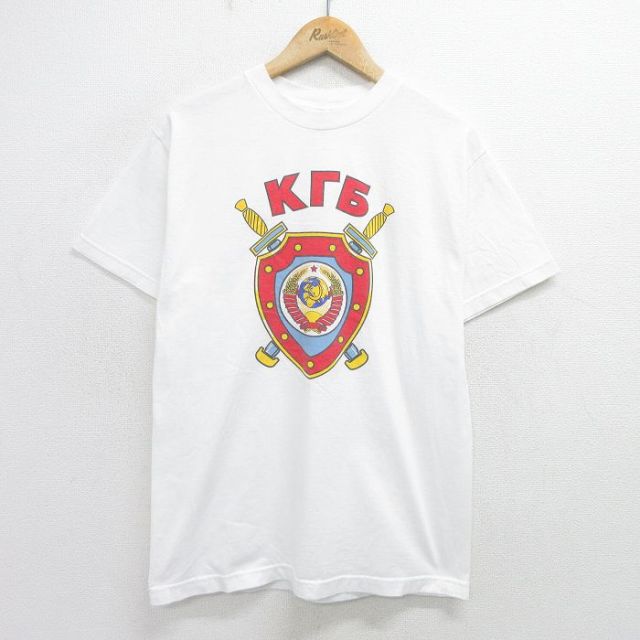 M★古着 半袖 ビンテージ Tシャツ メンズ 00年代 00s KGB ソ連 コットン クルーネック 白 ホワイト 24may16 中古