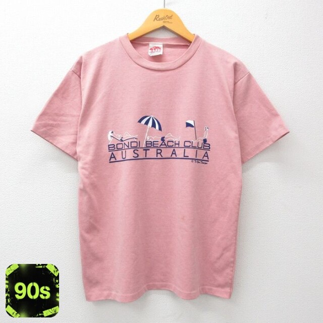 90s 半袖Tシャツ ビーチパラソル ピンク L | 古着
