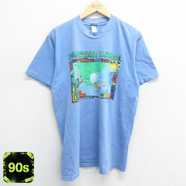 90s 半袖Tシャツ パナマ運河 ネイビー XL | 古着