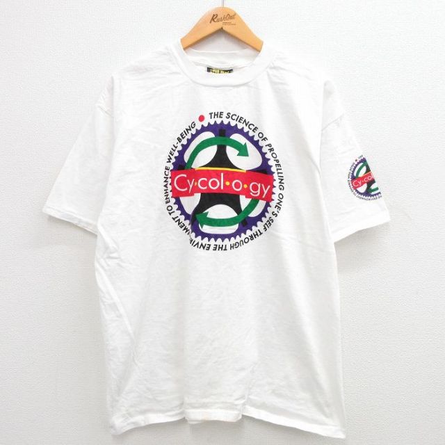 XL★古着 半袖 ビンテージ Tシャツ メンズ 90年代 90s Cycology 大きいサイズ コットン クルーネック USA製 白 ホワイト 【spe】 24may14 中古
