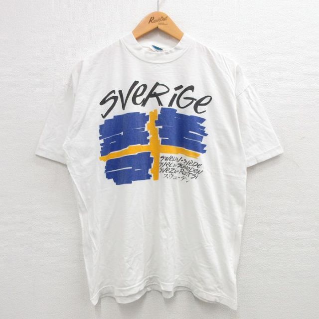 XL★古着 半袖 ビンテージ Tシャツ メンズ 90年代 90s スウェーデン コットン クルーネック 白 ホワイト 【spe】 24may18 中古