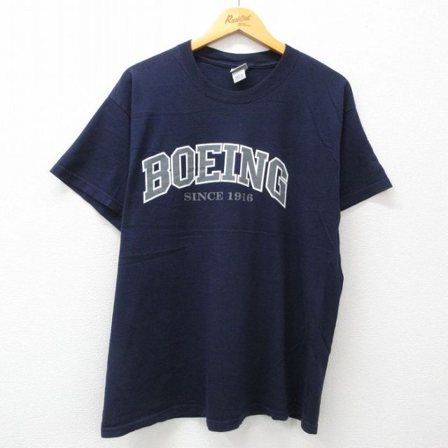 XL★古着 半袖 ビンテージ Tシャツ メンズ 90年代 90s ボーイング BOEING コットン クルーネック USA製 紺 ネイビー 【spe】 24may31 中古