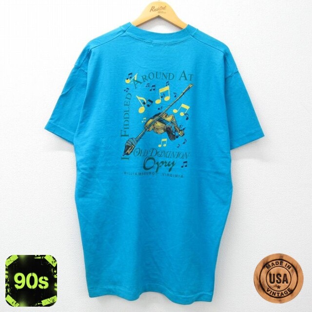 フルーツオブザルーム 90s 半袖Tシャツ 音符ヴァイオリン ライトブルー XL | 古着