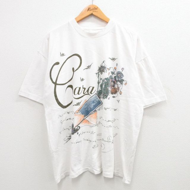 90s 半袖Tシャツ 花 ホワイト XL | 古着