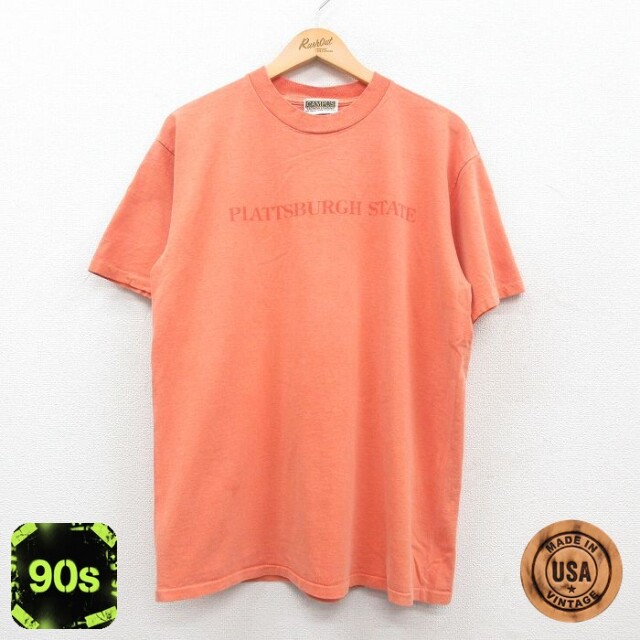 【50%OFF】90s 半袖Tシャツ PLATTSBURGH STATE オレンジ L | 古着