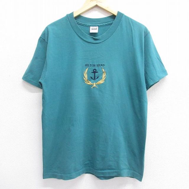 90s 半袖Tシャツ イカリ刺繍 ライトブルー L | 古着
