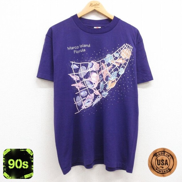 90s 半袖Tシャツ 貝殻 パープル L | 古着