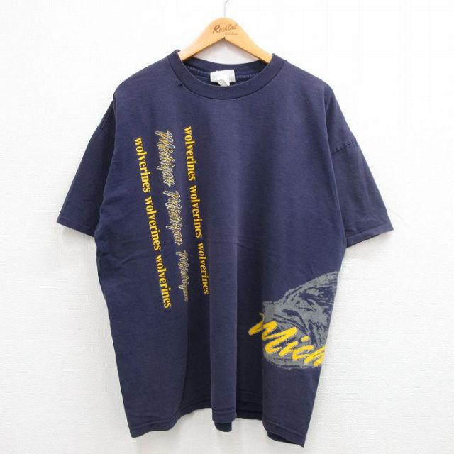 90s 半袖Tシャツ ミシガンウルヴァリンズ ネイビー XL | 古着