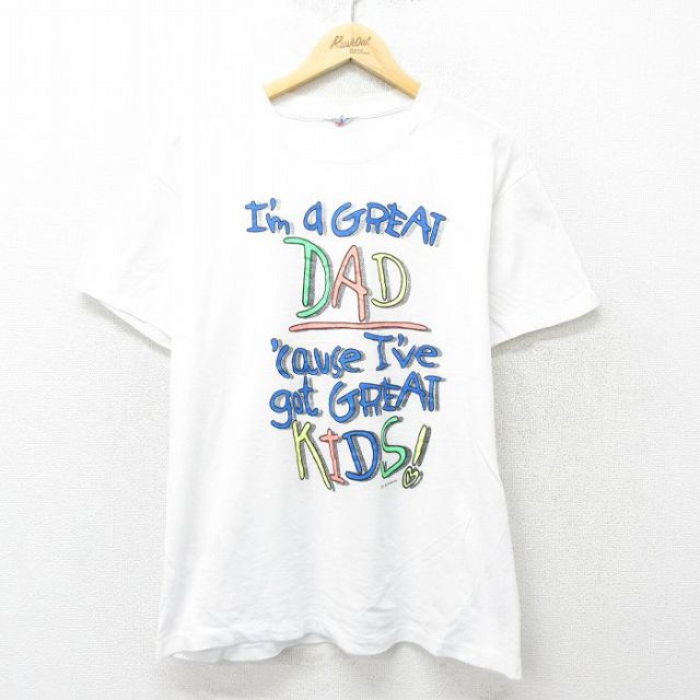 L★古着 半袖 ビンテージ Tシャツ メンズ 80年代 80s DAD クルーネック USA製 白 ホワイト 24jun15 中古