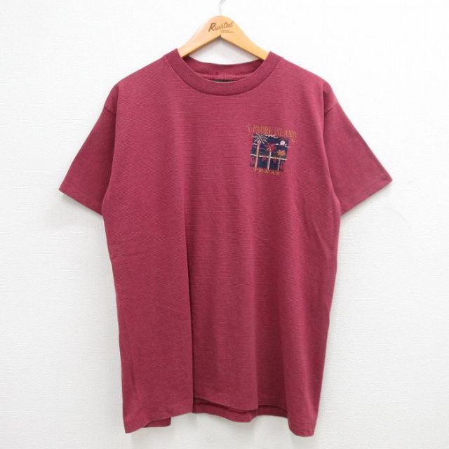 90s 半袖Tシャツ テキサス バーガンディボーダー XL | 古着