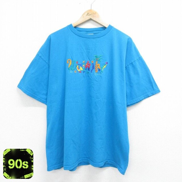 TULTEX 90s 半袖Tシャツ ワイキキ刺繍 ライトブルー XL | 古着