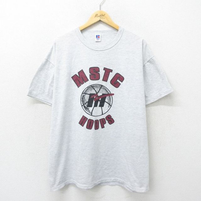 XL★古着 ラッセル 半袖 ビンテージ Tシャツ メンズ 00年代 00s MSTC 大きいサイズ クルーネック USA製 薄グレー 霜降り 24jun24 中古