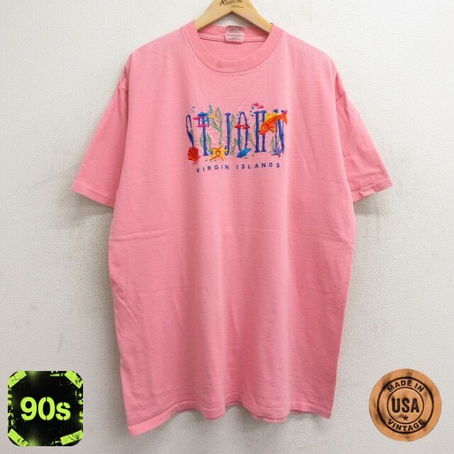 【50%OFF】セントジョン 90s 半袖Tシャツ 魚刺繍 ピンク XL | 古着