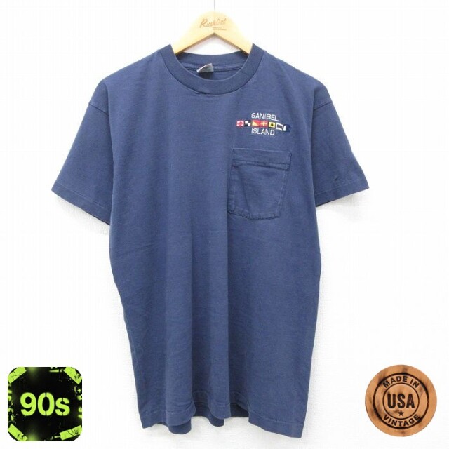 フルーツオブザルーム 90s 半袖Tシャツ 国旗 ネイビー L | 古着