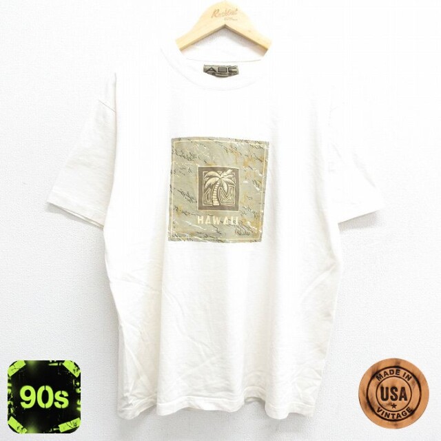 90s 半袖Tシャツ ハワイヤシの木 生成り XL | 古着