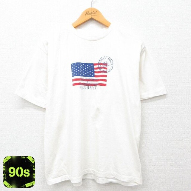 【50%OFF】OLD NAVY 90s 半袖Tシャツ 星条旗 生成り L | 古着