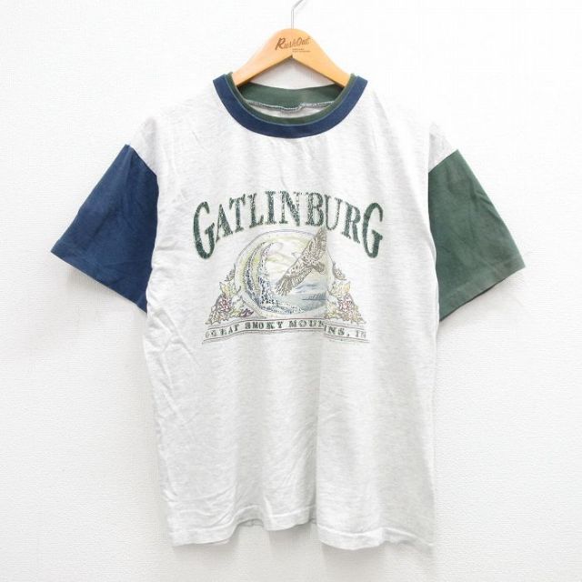 L★古着 半袖 ビンテージ Tシャツ メンズ 90年代 90s ガットリンバーグ ワシ マルチカラー クルーネック 薄グレー 霜降り 【spe】 24jul03 中古