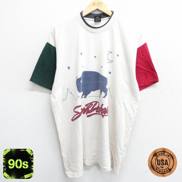 バッファロー 90s 半袖Tシャツ 月 生成り ベージュ メンズXL相当 | 古着