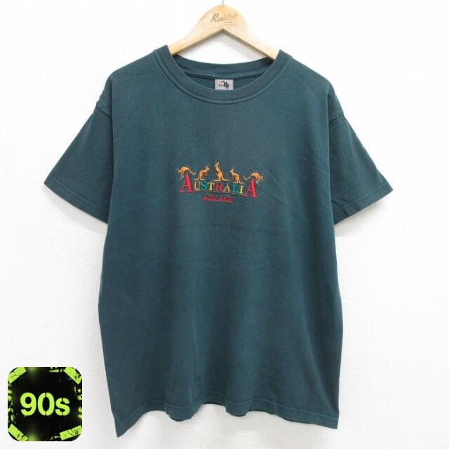 グリーン刺繍カンガルーTシャツ 90s 半袖 XL | 古着