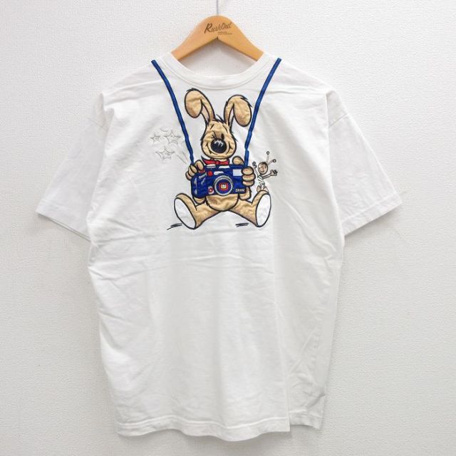90s 半袖Tシャツ ウサギカメラ刺繍 ホワイト L | 古着