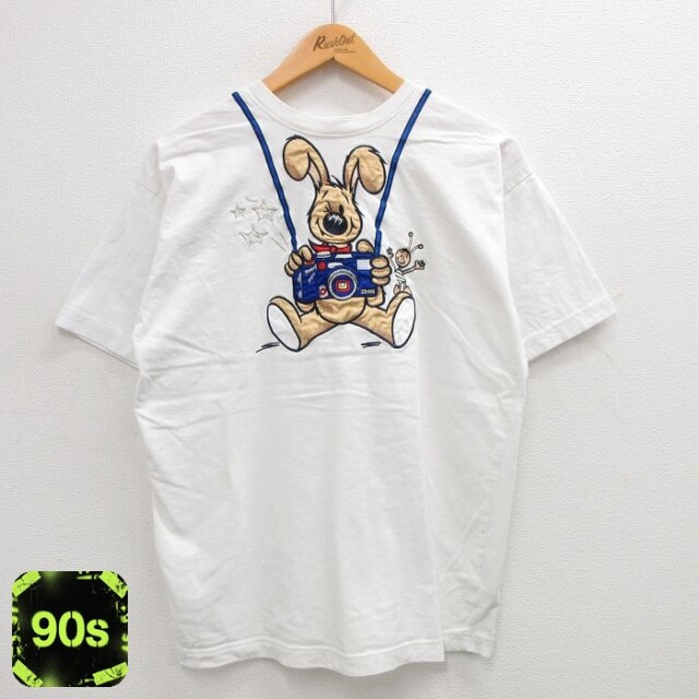 90s 半袖Tシャツ ウサギカメラ刺繍 ホワイト L | 古着