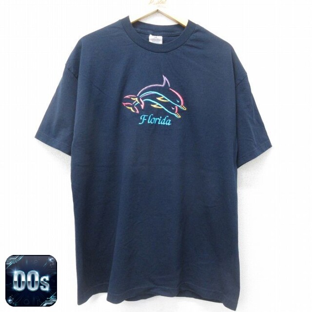 00s 半袖Tシャツ イルカ刺繍 ネイビー XL | 古着