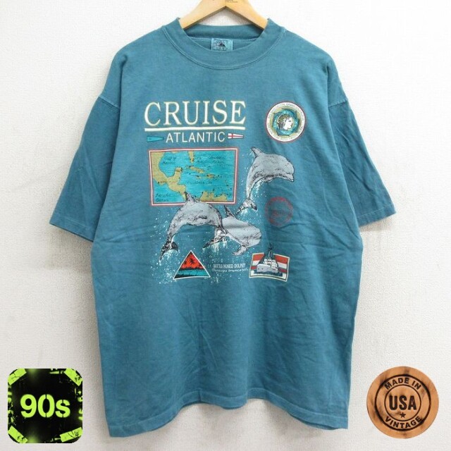90s 半袖Tシャツ イルカ グリーン XL | 古着