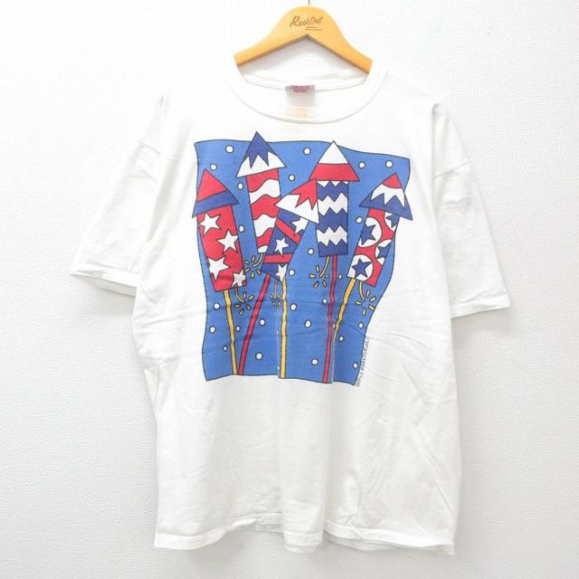 90s 半袖Tシャツ ロケット花火 ホワイト XL | 古着