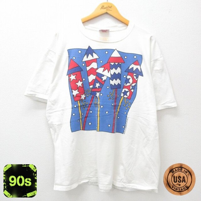 90s 半袖Tシャツ ロケット花火 ホワイト XL | 古着