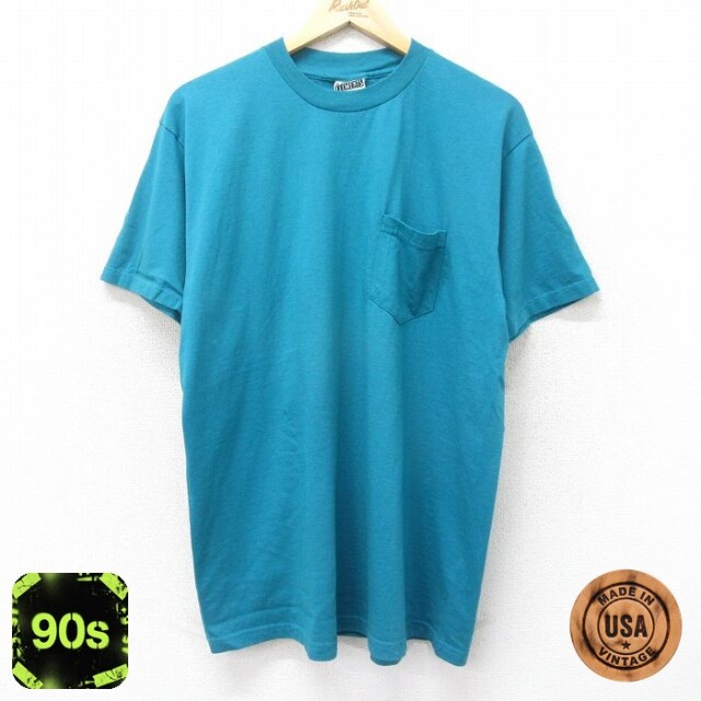 キー 90s 半袖Tシャツ 胸ポケット付き ライトブルー XL | 古着