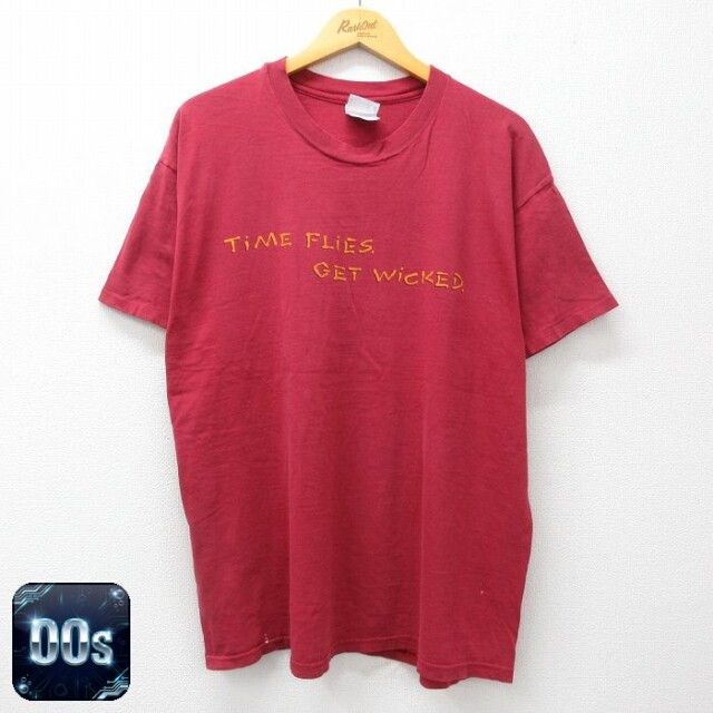 ヘインズ 00s 半袖Tシャツ TiME バーガンディ XL | 古着