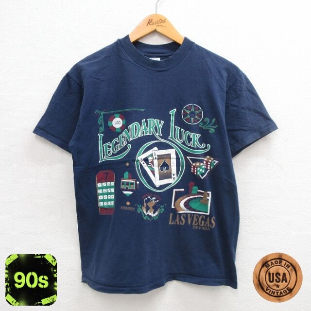 ヘインズ 90s 半袖Tシャツ トランプカジノラスベガス ネイビー M | 古着